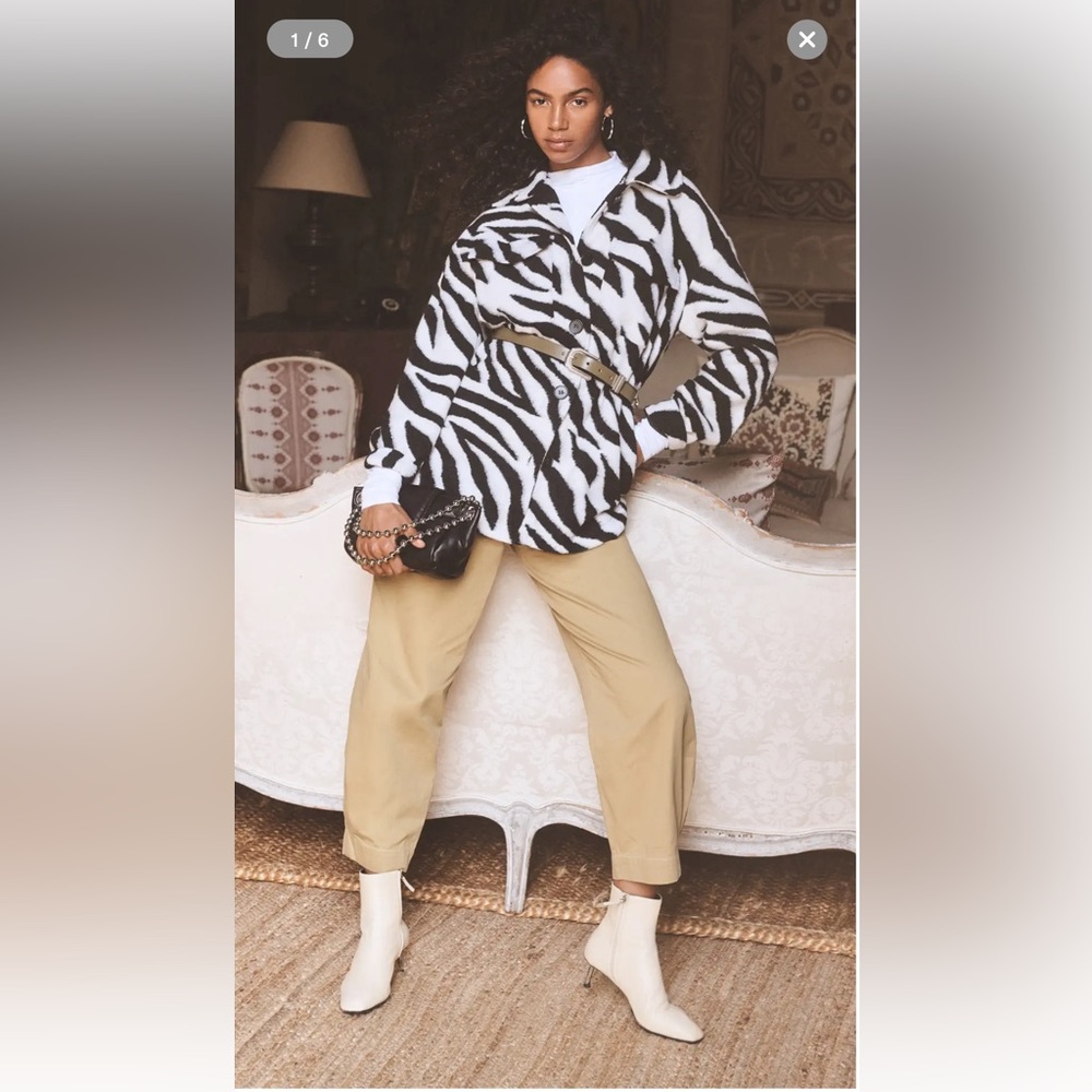 Line & Dot Zebra Shacket fully lined